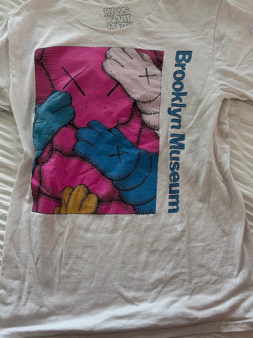 Brooklyn Museum KAWS Graphic Kids White Tee with collar cut off